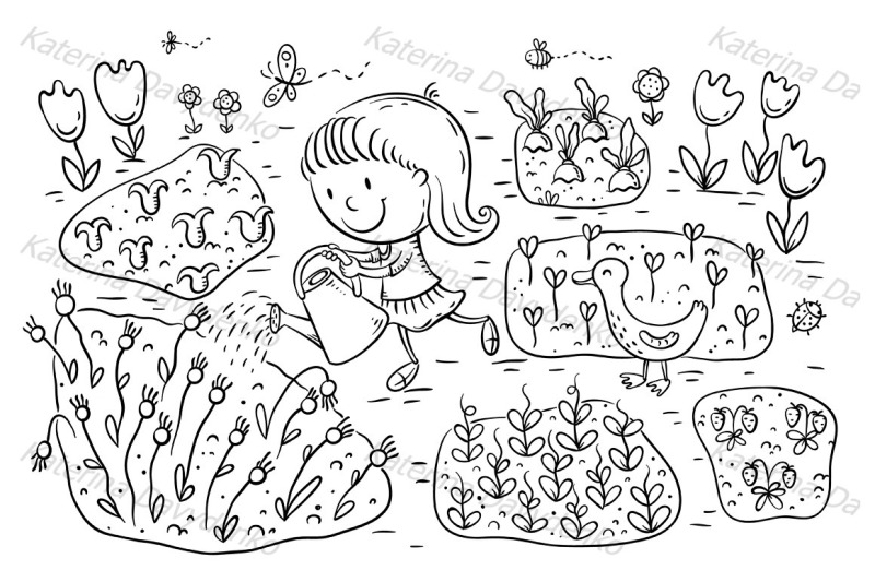 child-watering-flowers-and-vegetables-in-the-garden