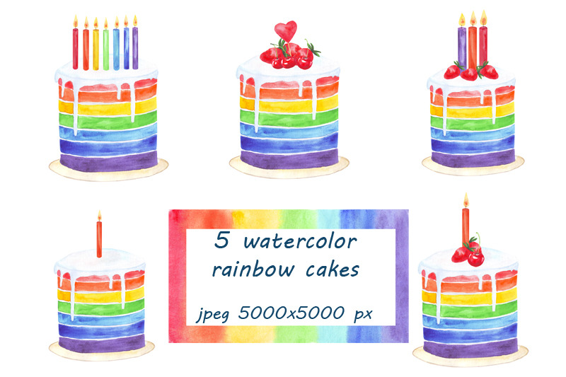 rainbow-pies-watercolor-set-with-card-design-elements-and-frame-templ