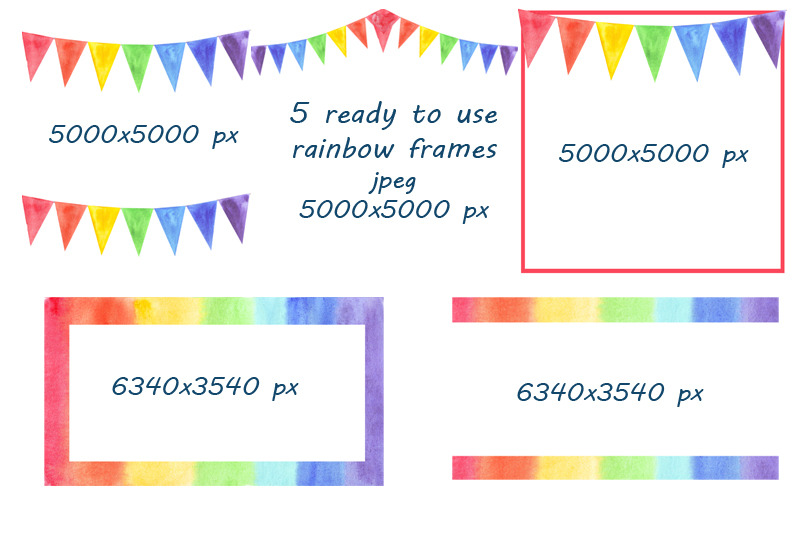 rainbow-pies-watercolor-set-with-card-design-elements-and-frame-templ