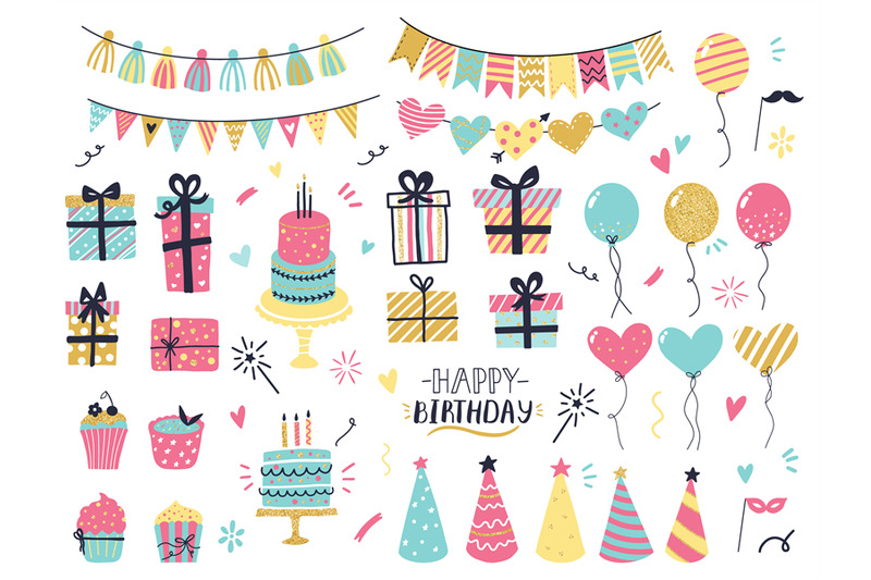 party-celebration-hand-drawn-elements-greeting-birthday-party-card-de