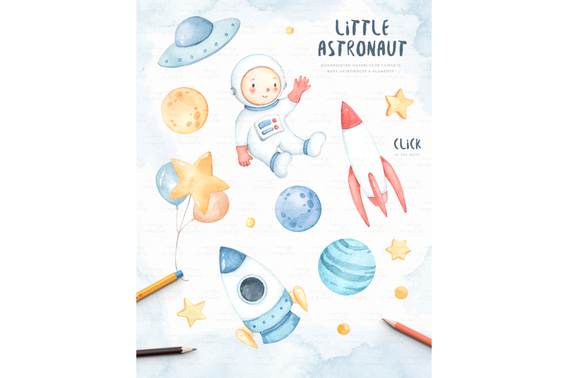 little-astronaut-watercolor-clip-arts