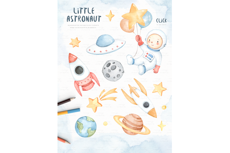 little-astronaut-watercolor-clip-arts