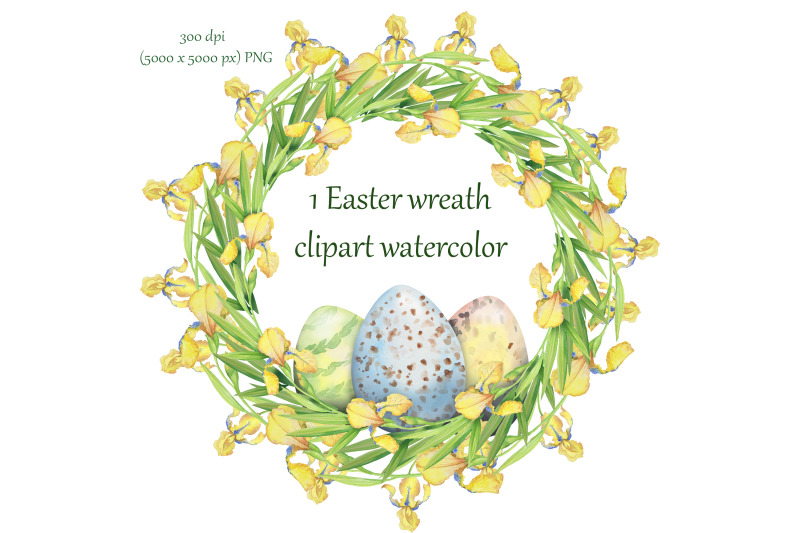 easter-wreath-with-yellow-flowers-irises-and-eggs-watercolor