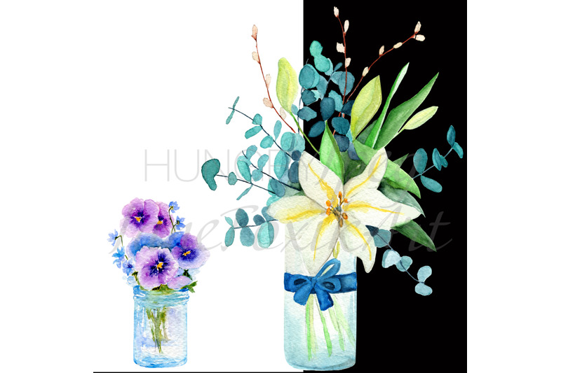 spring-bouquet-set-two-watercolor-illustration-of-flower-bouquets