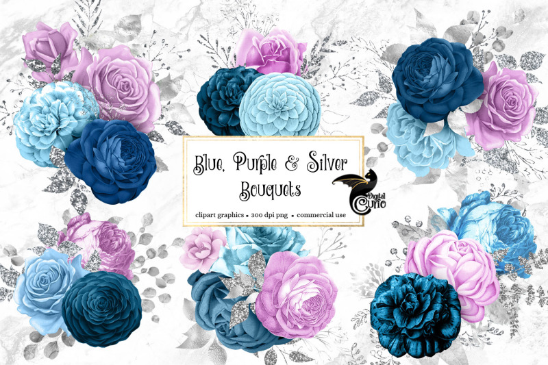 blue-purple-and-silver-bouquets-clipart