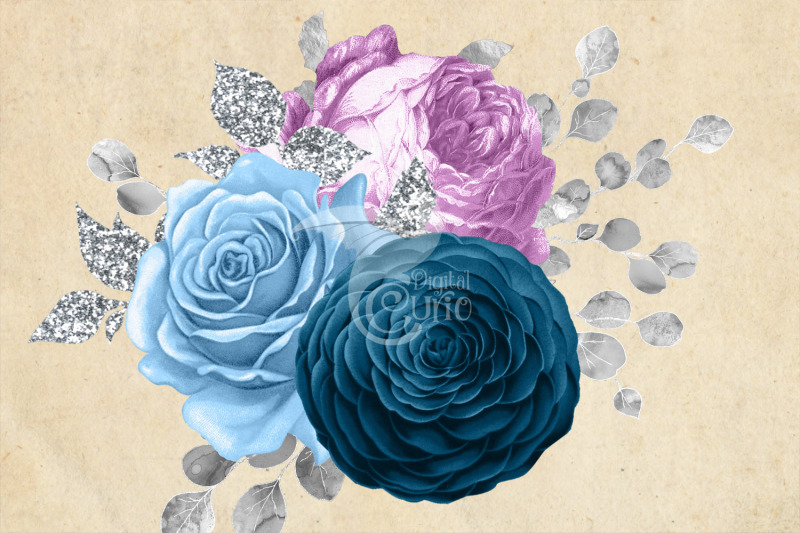 blue-purple-and-silver-bouquets-clipart