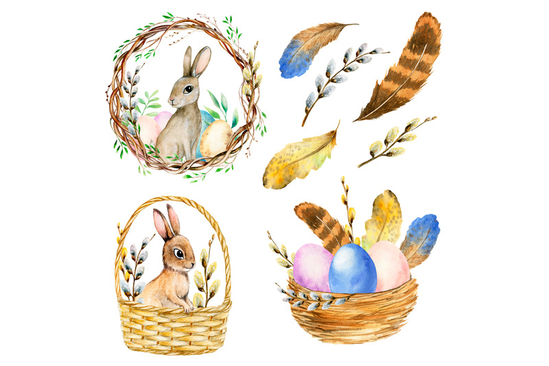 handpainted-watercolor-easter-spring-set-eggs-rabbits-baskets-feat