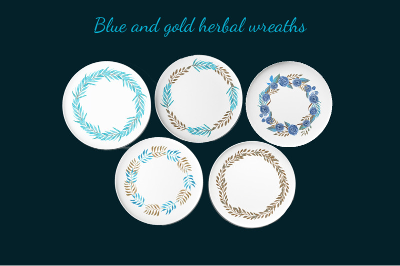 watercolor-blue-and-gold-floral-set