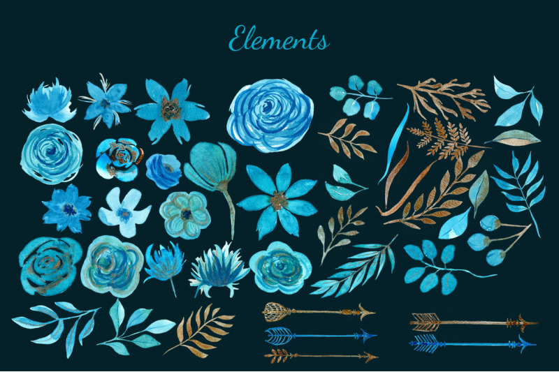 watercolor-blue-and-gold-floral-set