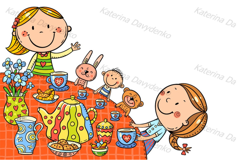 kids-clipart-girls-drinking-tea-at-the-table