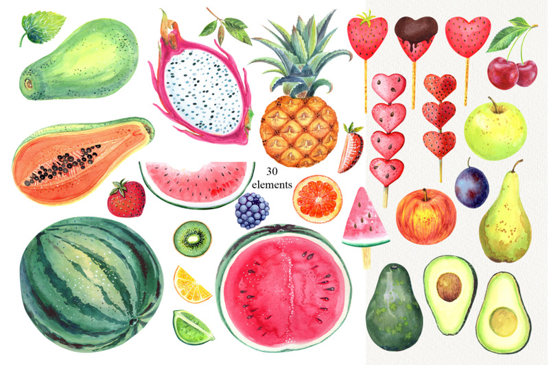 watercolor-delicious-fruits-set