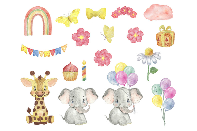 cute-baby-animals-watercolor-clipart-animal-digital-clipart-birthday