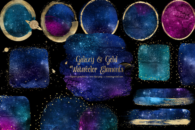 galaxy-and-gold-watercolor-elements