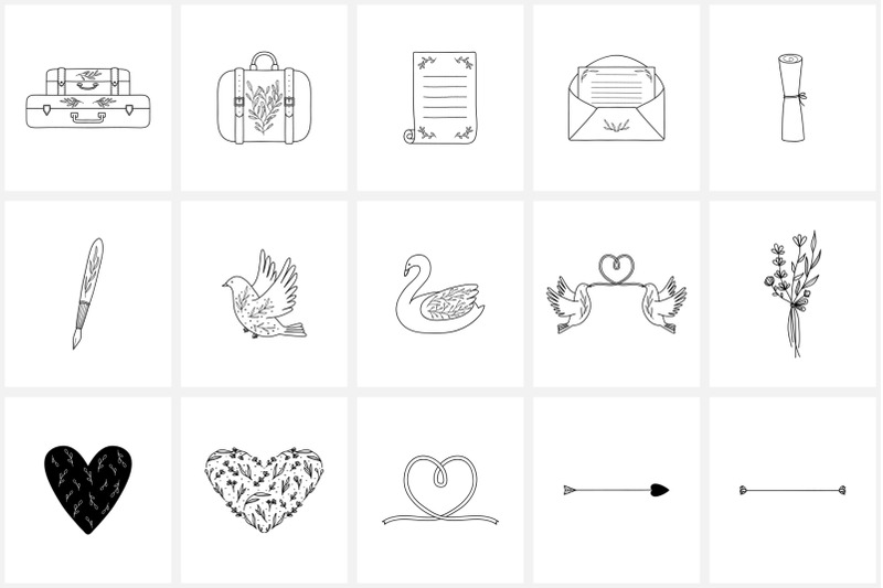 100-hand-drawn-logo-elements-wedding-icons-line-art