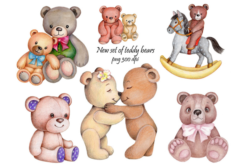 new-set-of-teddy-bears-watercolor-and-pencils