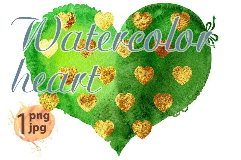 watercolor-textured-green-heart-with-gold-strokes