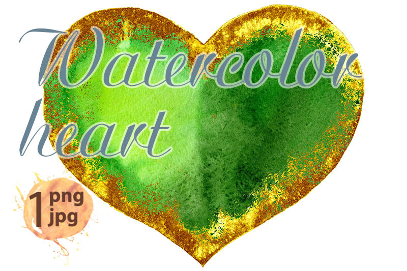 watercolor-textured-green-heart-with-gold-strokes