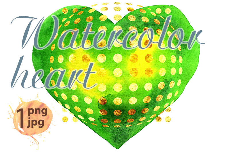 watercolor-textured-green-heart-with-gold-strokes