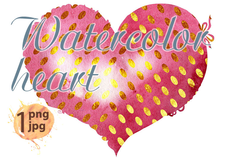 watercolor-pink-heart-with-gold-dots