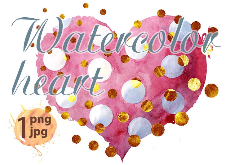 watercolor-pink-heart-with-a-lace-edge-and-gold-dots