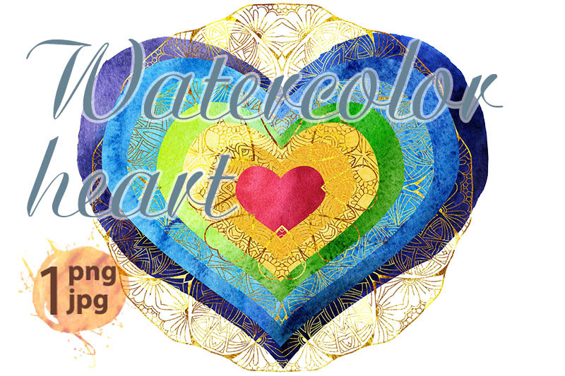watercolor-textured-rainbow-heart-with-gold-pattern