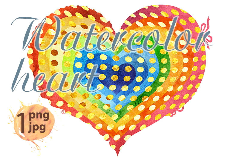 watercolor-textured-rainbow-heart-with-gold-pattern