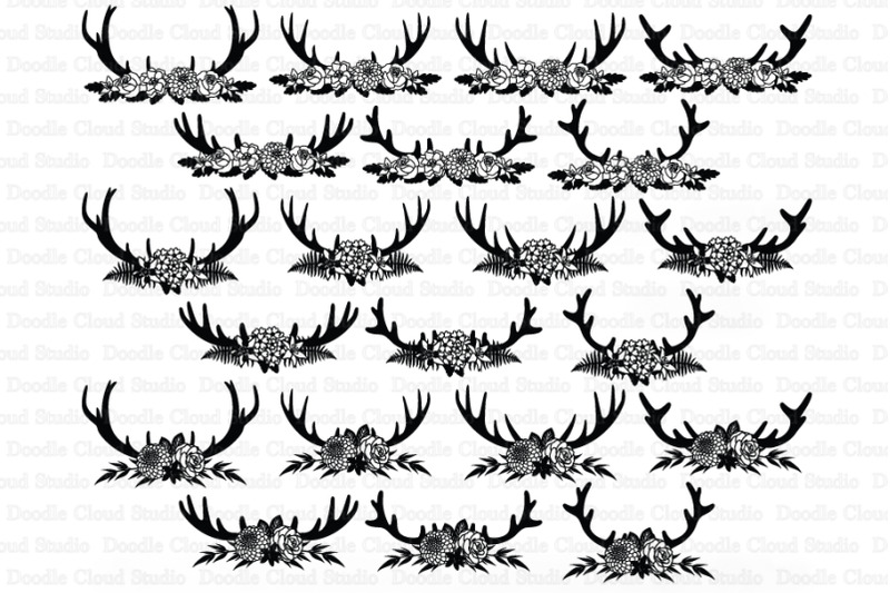 Download Floral Deer Antlers SVG, Deer Antlers Flowers SVG Cut ...