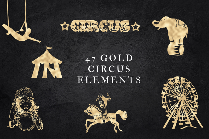 circus-clipart-gold-foil-circus-elements-gold-circus-tents