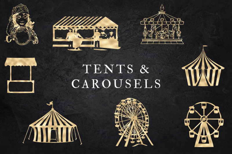 circus-clipart-gold-foil-circus-elements-gold-circus-tents