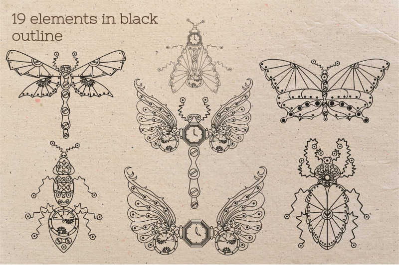 doodle-steampunk-insect-set-svg