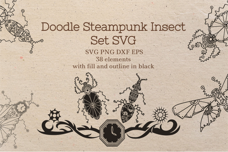 doodle-steampunk-insect-set-svg