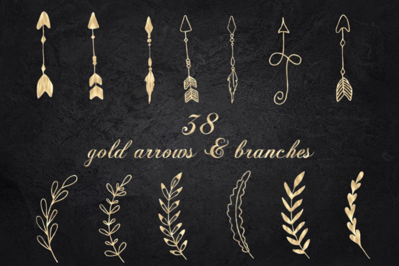 gold-foil-doodle-arrows-clip-art-tribal-arrogold-ornamentsow-doodles