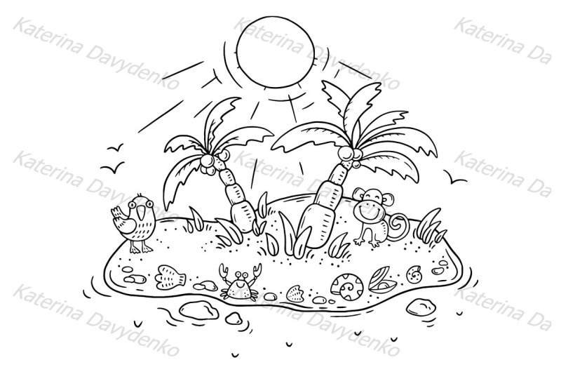 clipart-small-cartoon-tropical-island-with-palms-and-animals