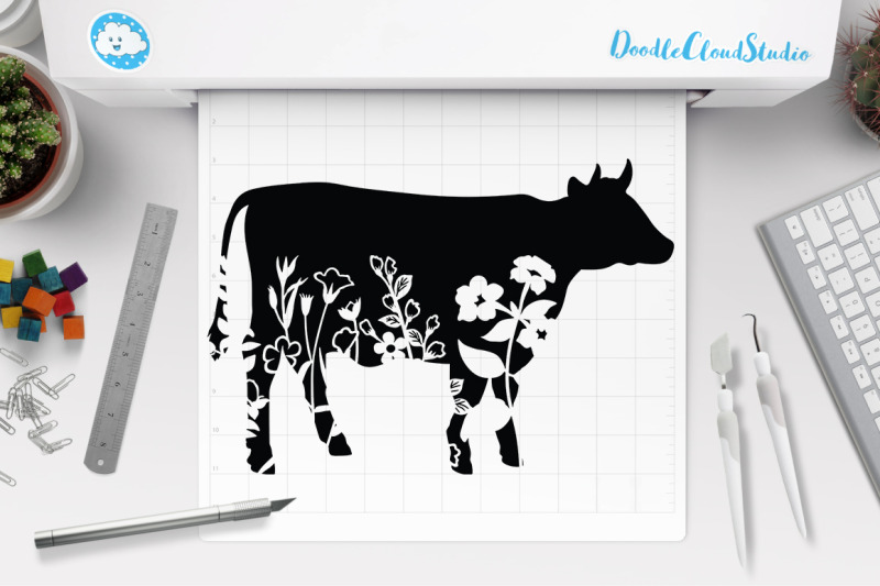 Floral Cow SVG, Flower Cow SVG Cut File, Floral Cow ...