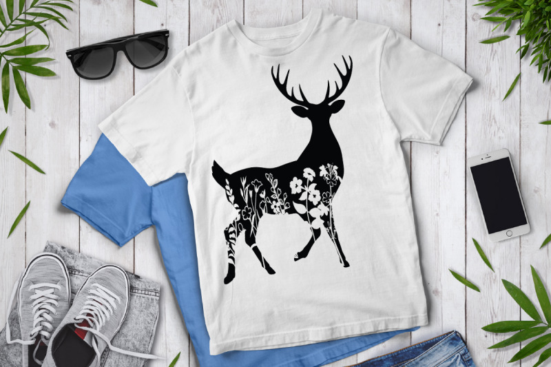 Download Floral Deer SVG Cut Files, Flower Deer Clipart. By Doodle ...