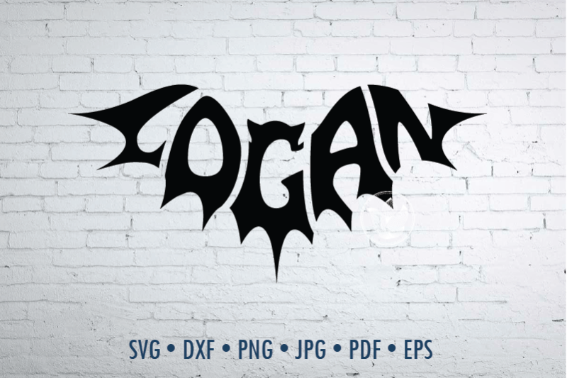 logan-word-art-in-bat-shape-svg-dxf-eps-png-jpg-cut-file-typography