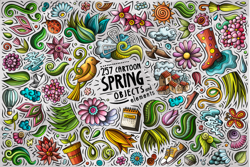 spring-cartoon-objects-set