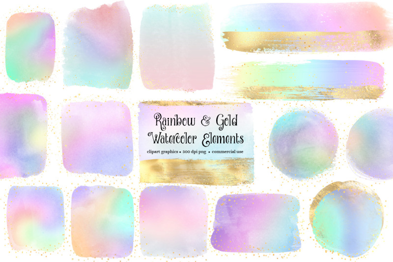 rainbow-and-gold-watercolor-elements