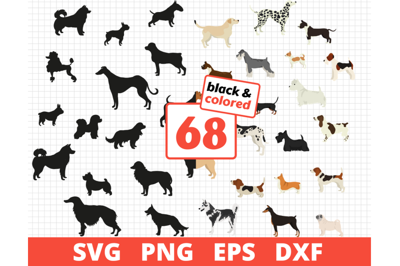 DOG BREEDS SVG BUNDLE | COLORED, SILHOUETTE & SKETCH By ...