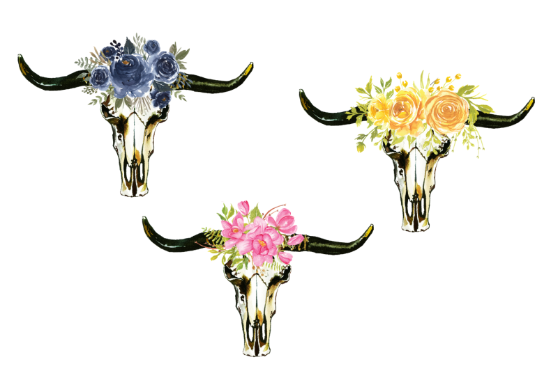 bull-skulls-clipart-bohemian-clipart-boho-invitation