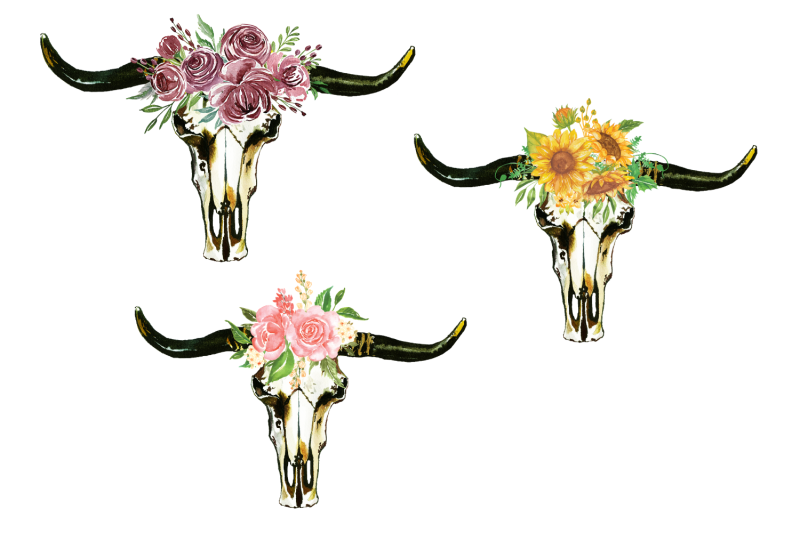 bull-skulls-clipart-bohemian-clipart-boho-invitation