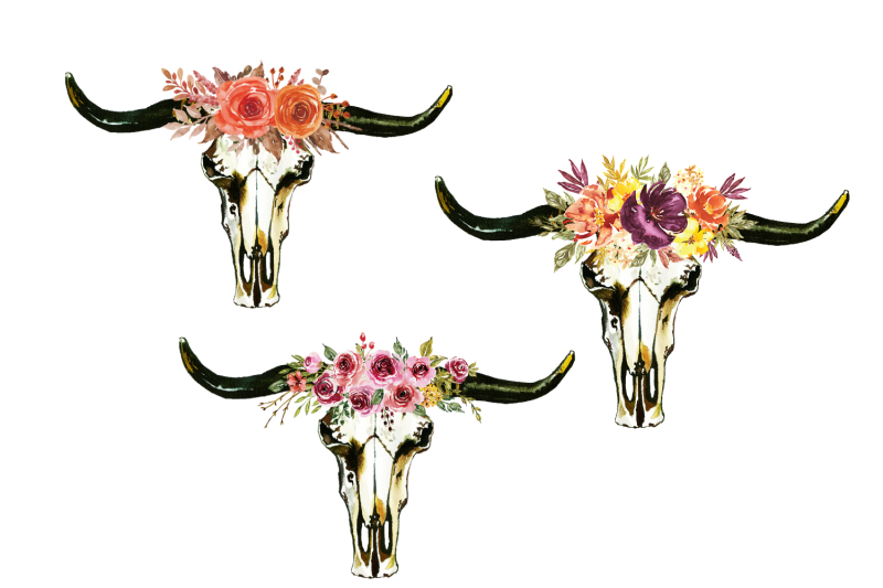 bull-skulls-clipart-bohemian-clipart-boho-invitation