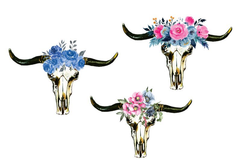 bull-skulls-clipart-bohemian-clipart-boho-invitation