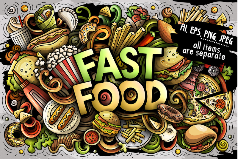fast-food-vector-cartoon-doodles-illustrations