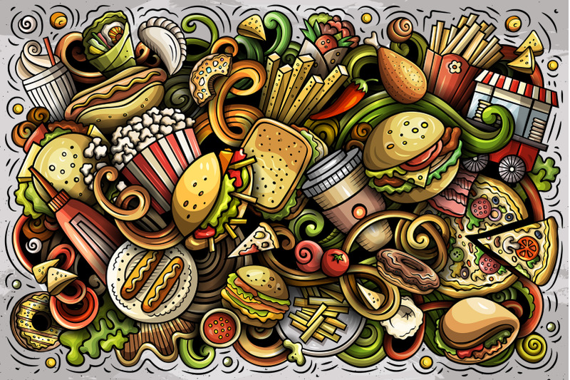 fast-food-vector-cartoon-doodles-illustrations