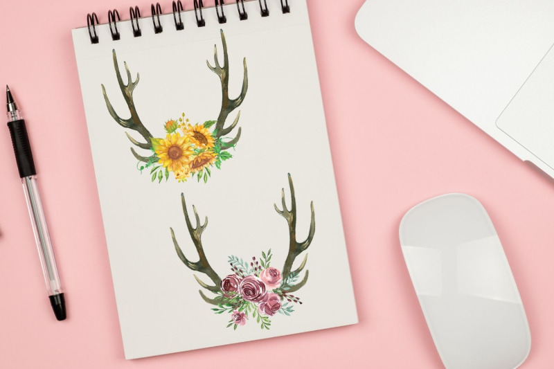 boho-deer-an-flowers-horns-antlers-deer-floral-bouquets