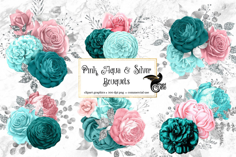 pink-aqua-and-silver-bouquets-clipart