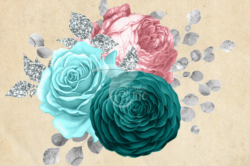 pink-aqua-and-silver-bouquets-clipart