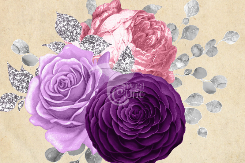 pink-purple-and-silver-floral-bouquets-clipart