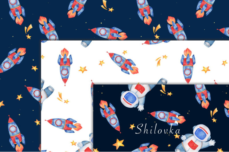 space-sky-seamless-pattern-watercolor